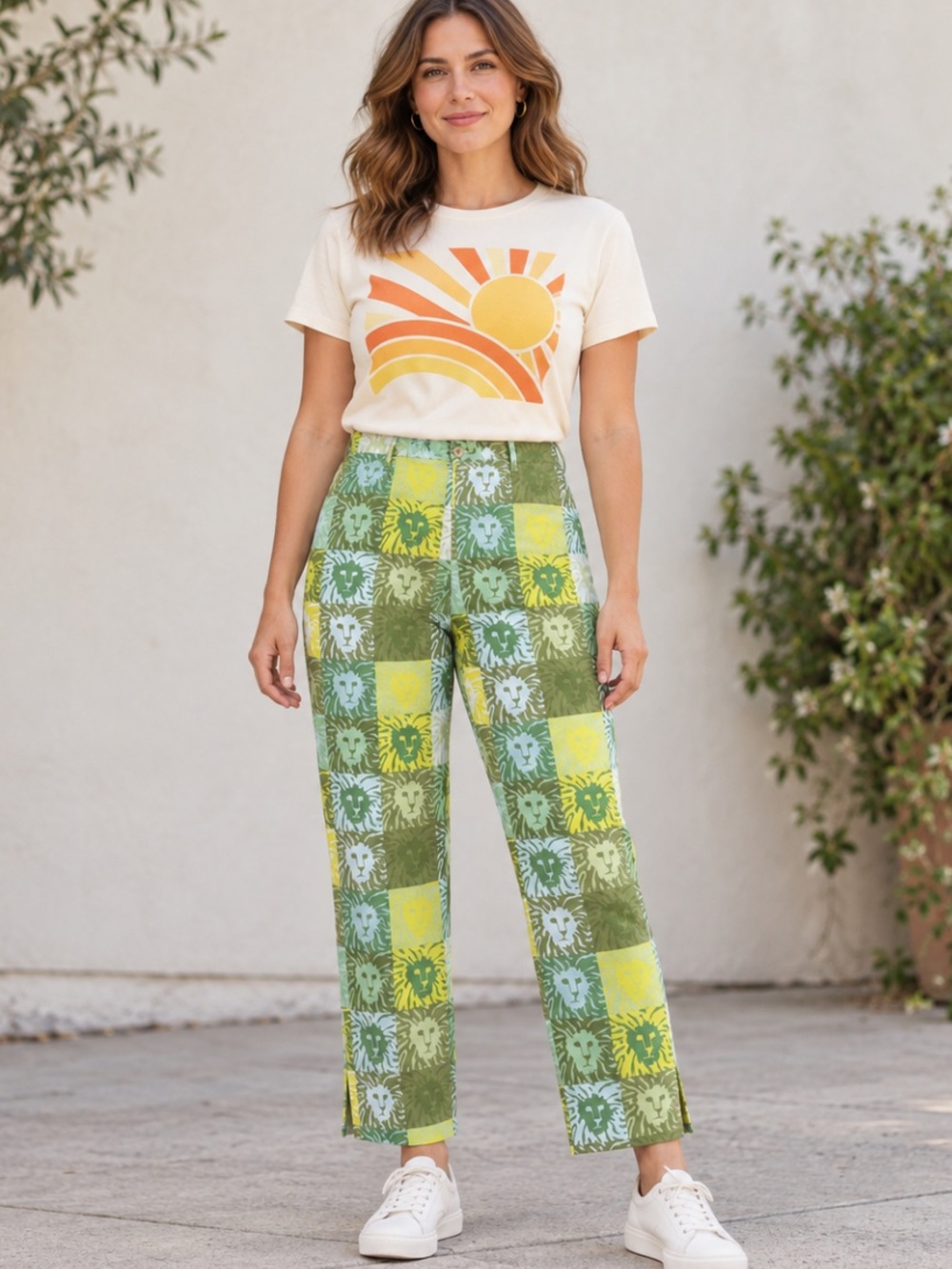Vintage 80s Anne Klein New York Lion Print Pants Size 10 Novelty